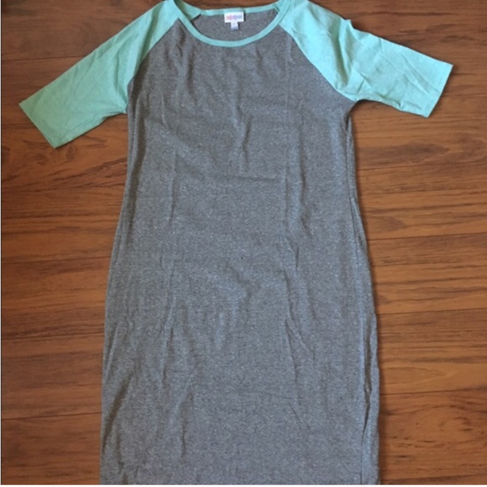 Xxs Lularoe Julia grey dress teal raglan sleeves